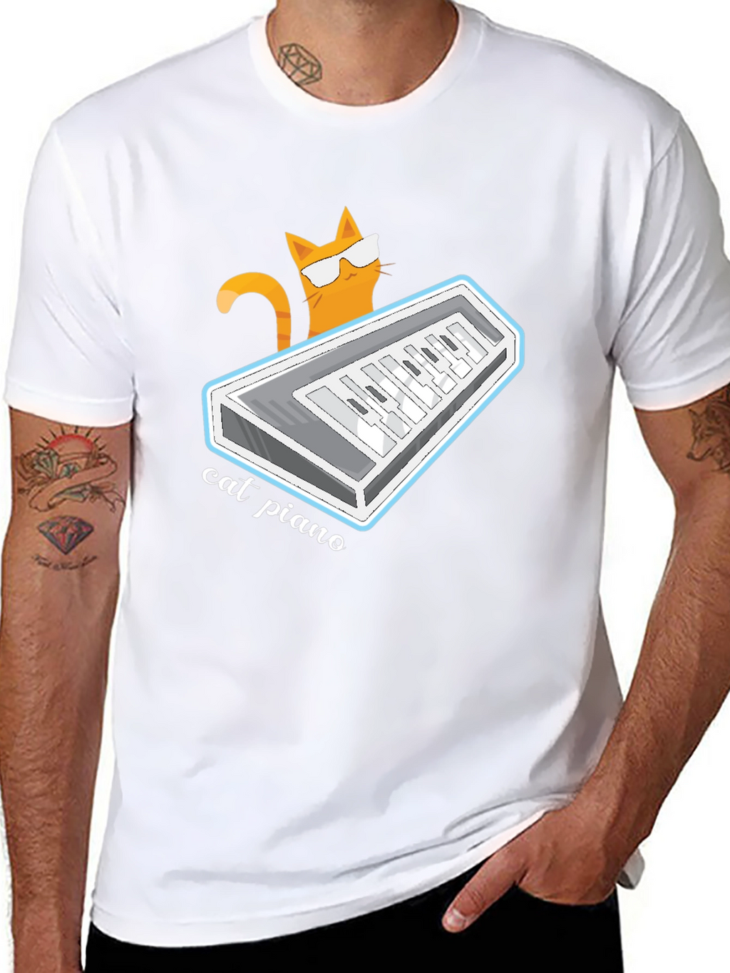 Cat Piano Graphic T-Shirt