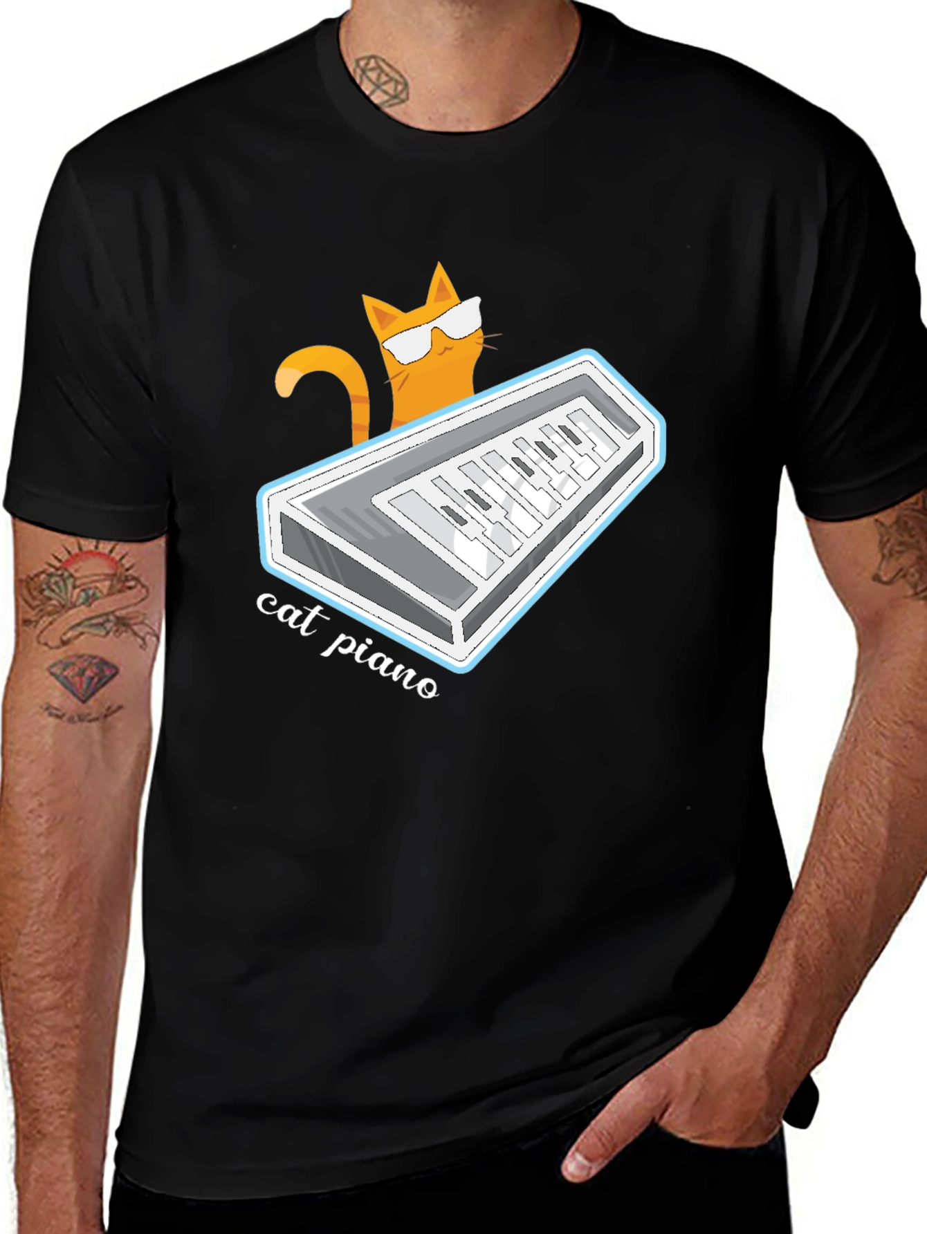 Cat Piano Graphic T-Shirt