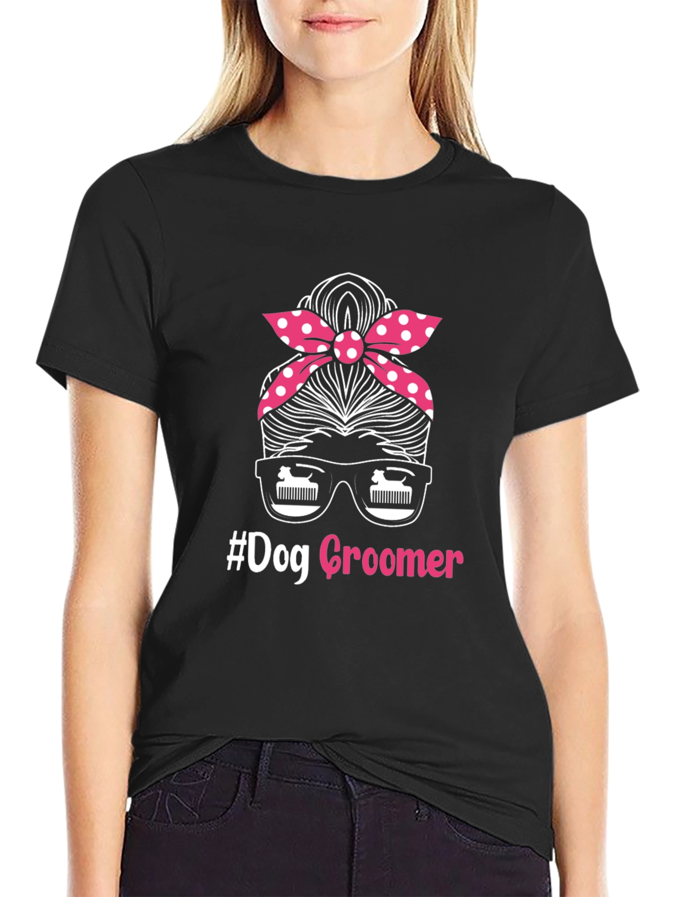 Dog Groomer Messy Bun T-Shirt Pet Stylist Tee