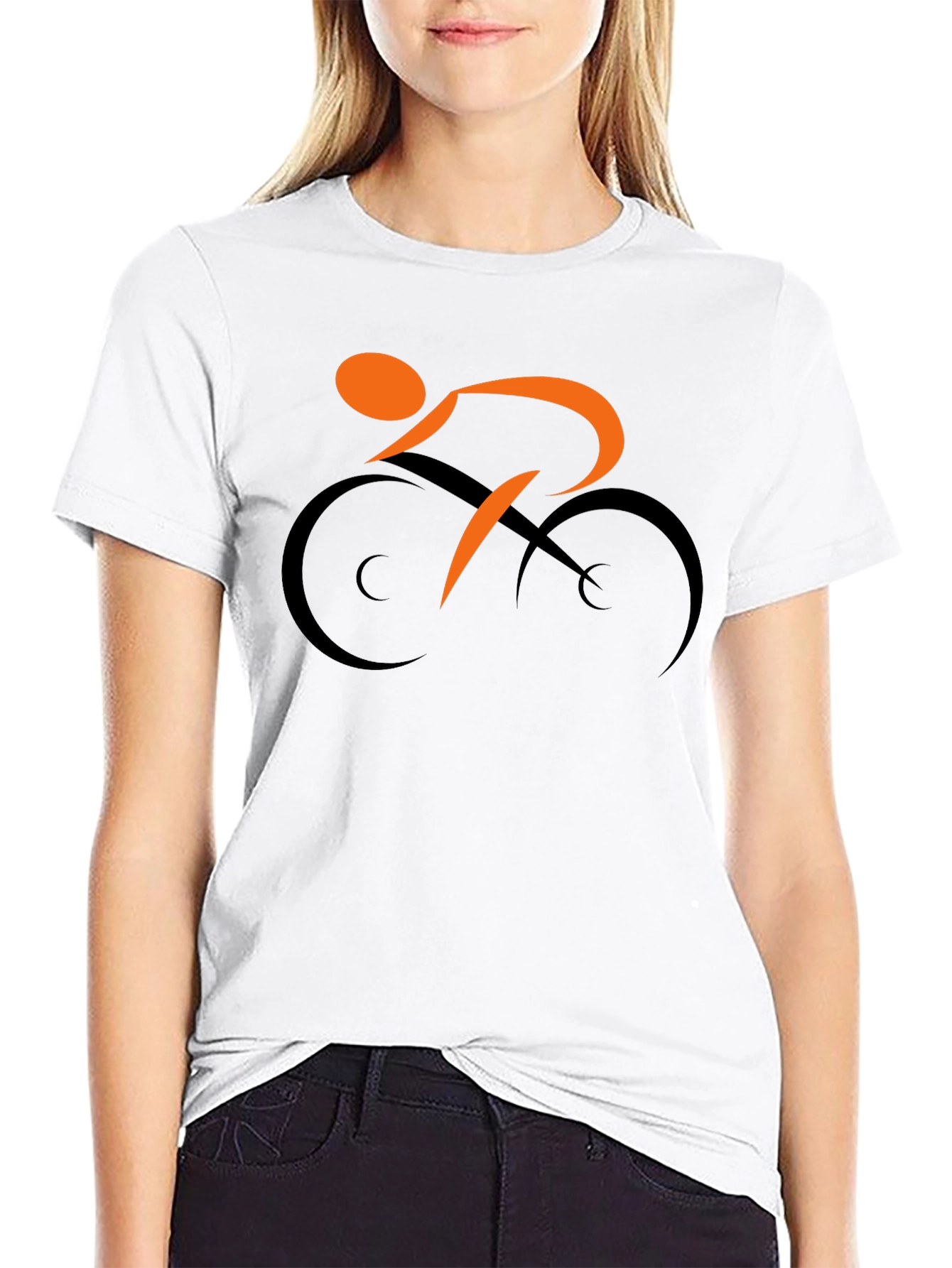 Stylish Cyclist Graphic Tee - Black Cotton Blend