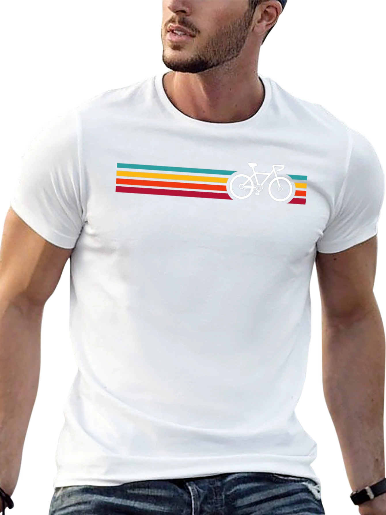 Retro Bicycle Stripes Graphic Tee - Black