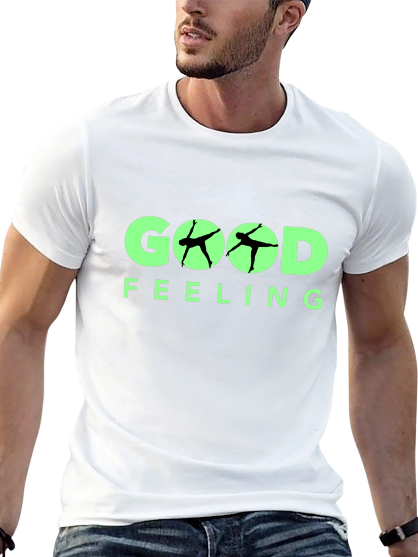 Good Feeling Black T-Shirt With Yoga Silhouette Design