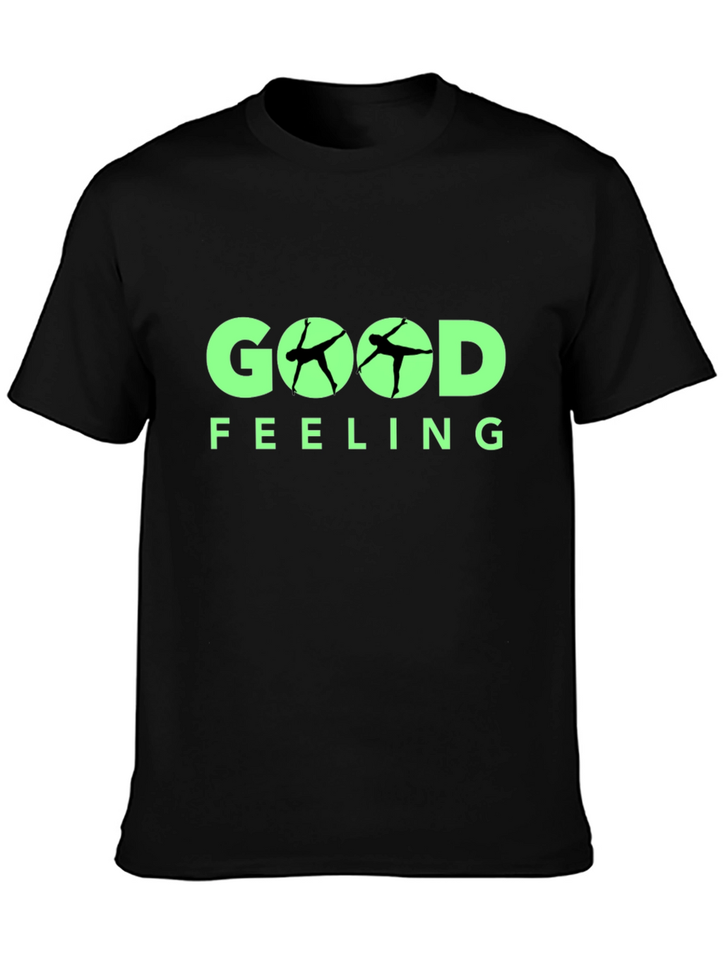 Good Feeling Black T-Shirt With Yoga Silhouette Design