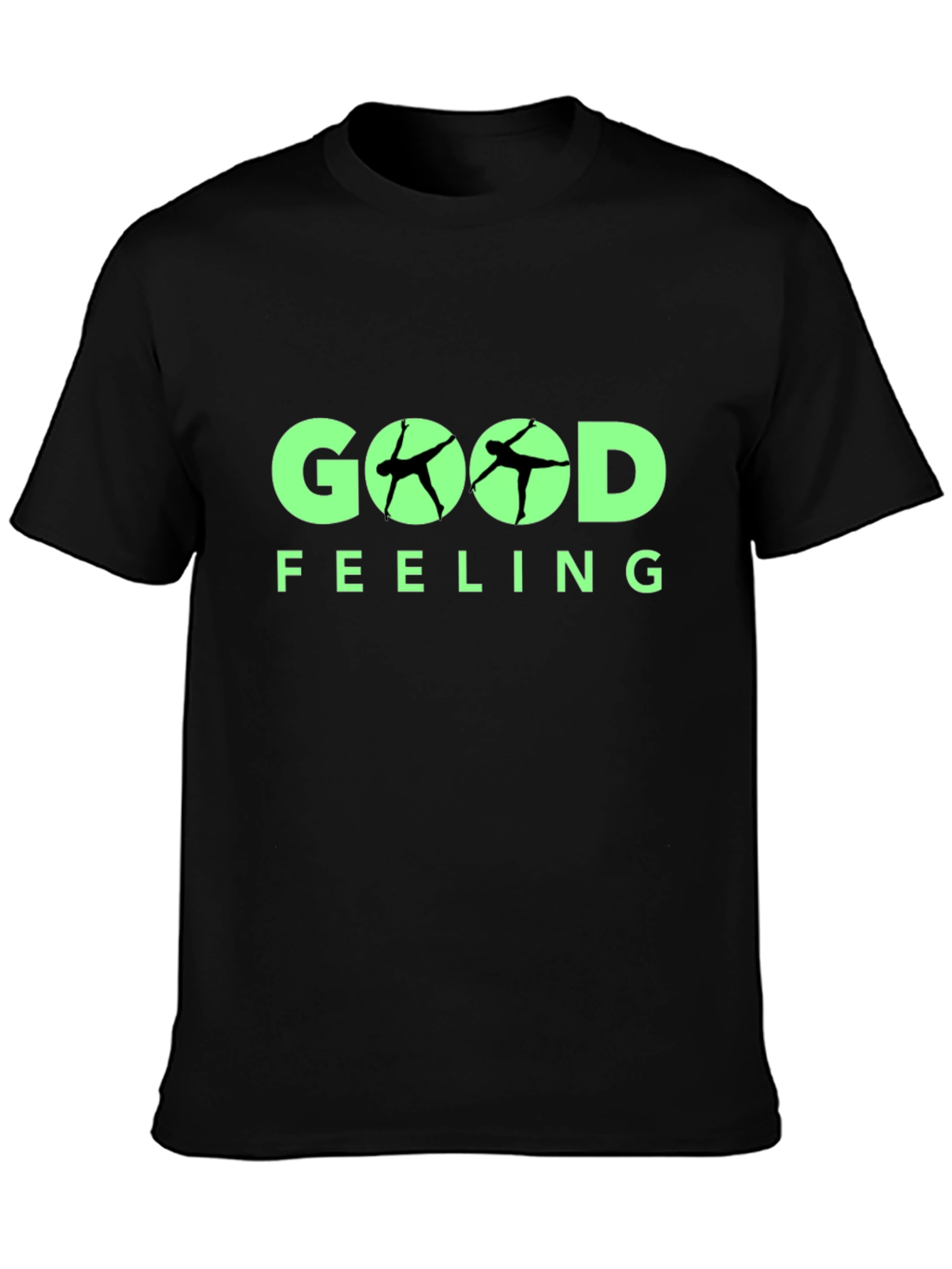 Good Feeling Black T-Shirt With Yoga Silhouette Design