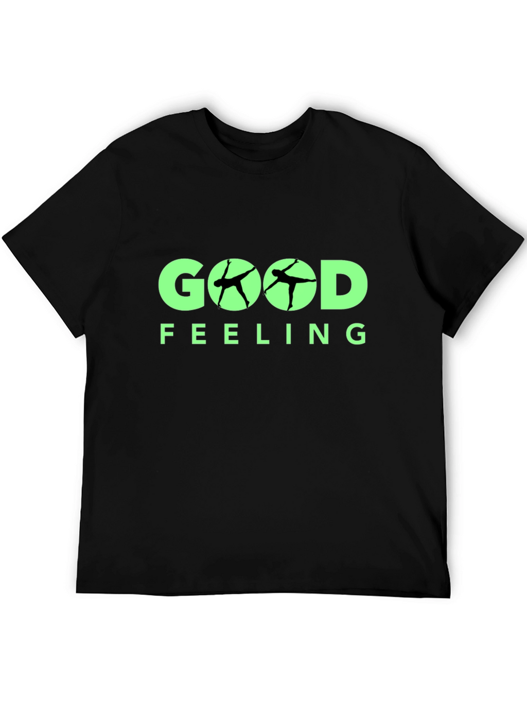 Good Feeling Black T-Shirt With Yoga Silhouette Design