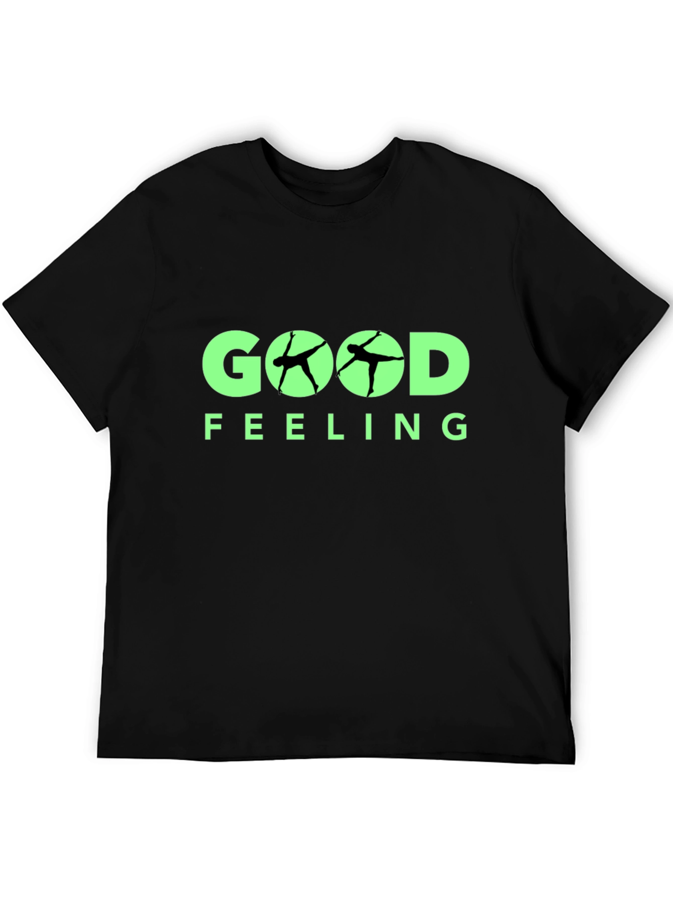 Good Feeling Black T-Shirt With Yoga Silhouette Design