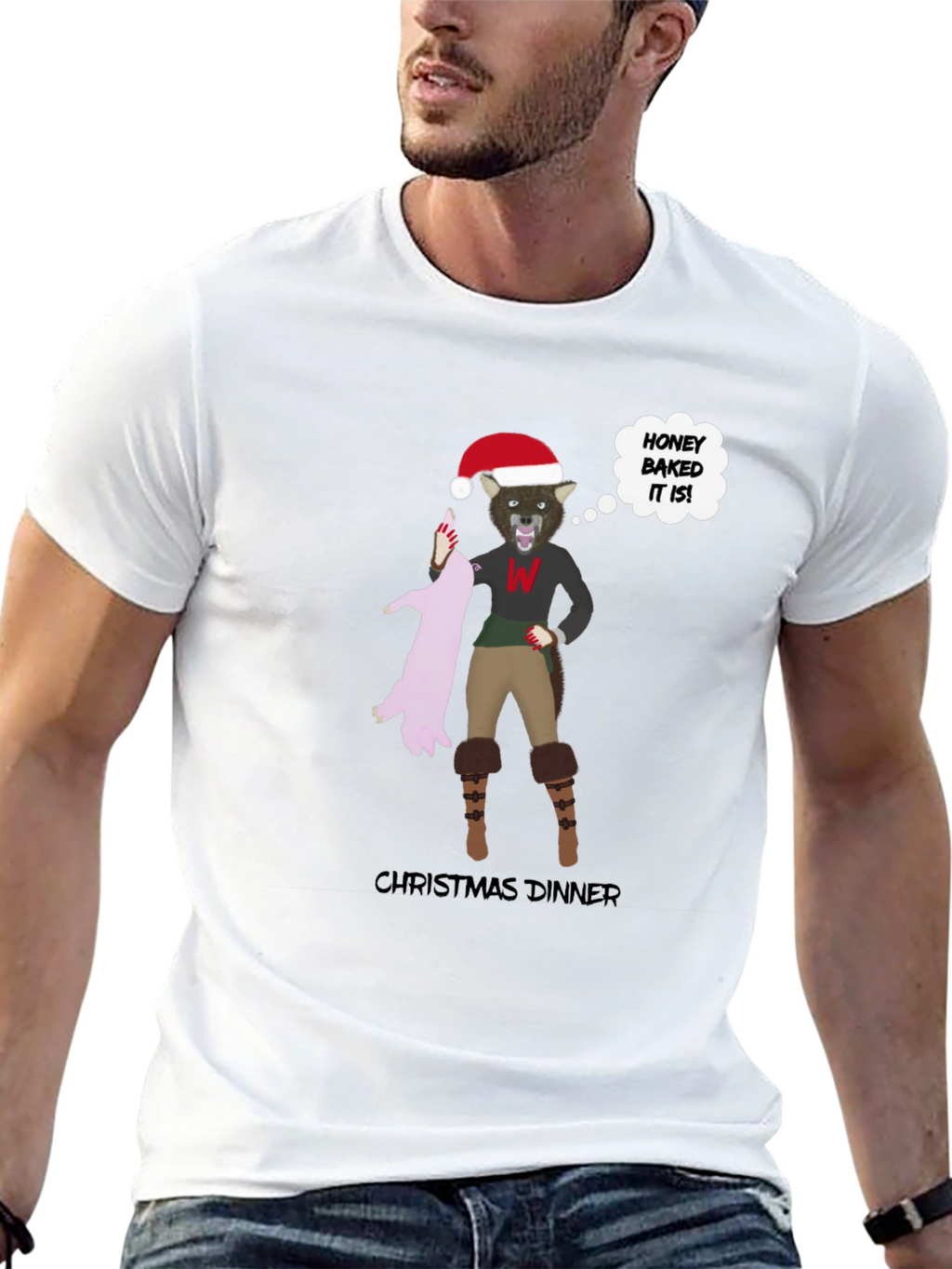 Christmas Dinner Wolf Graphic T-Shirt