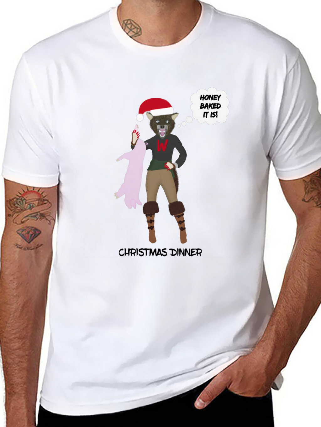 Christmas Dinner Wolf Graphic T-Shirt