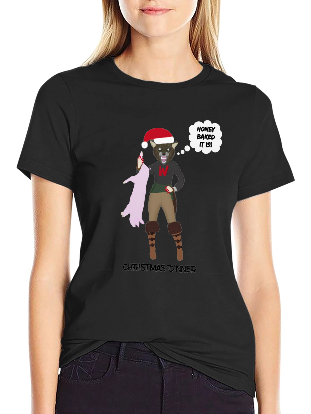 Christmas Dinner Wolf Graphic T-Shirt