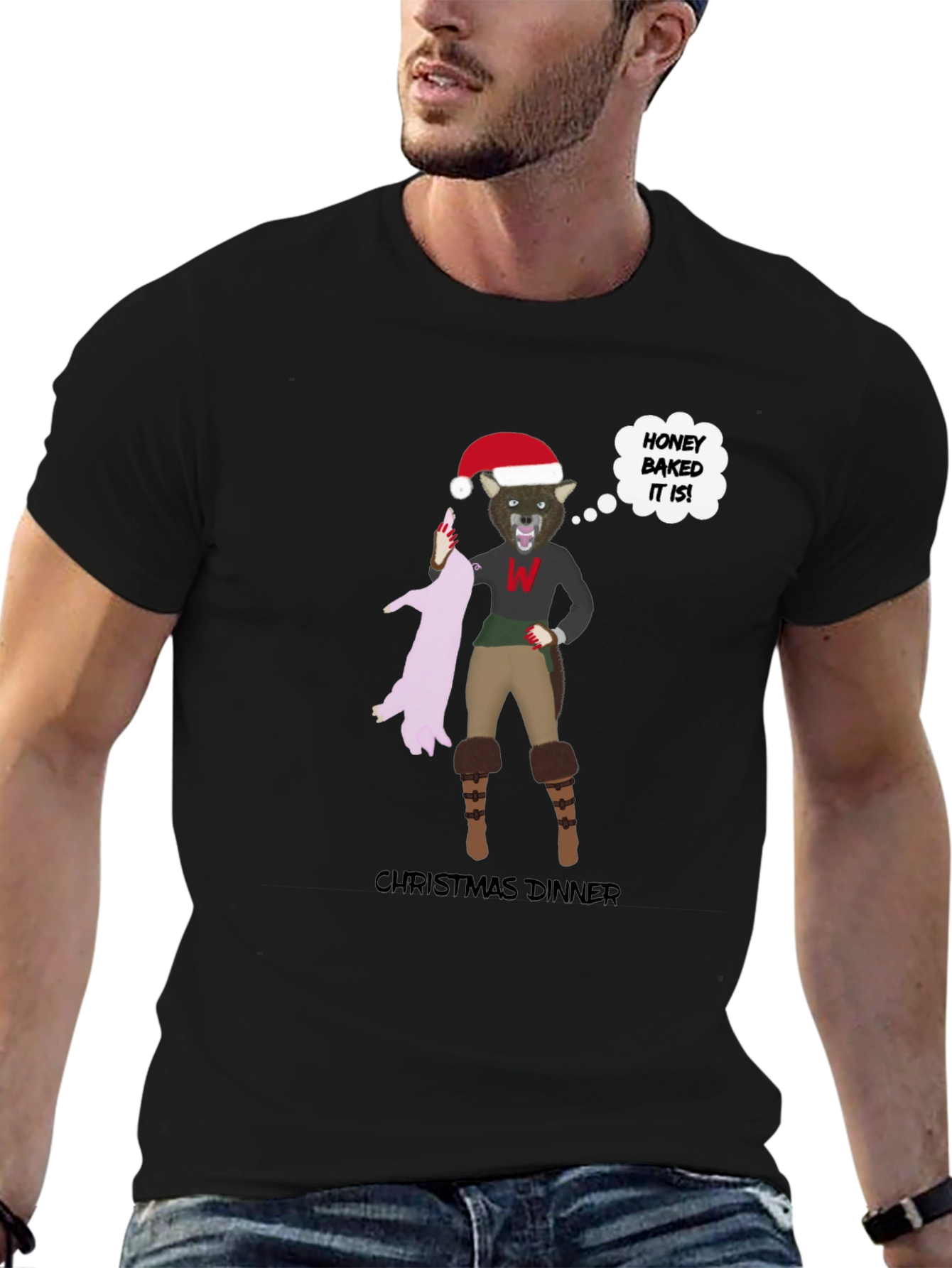 Christmas Dinner Wolf Graphic T-Shirt