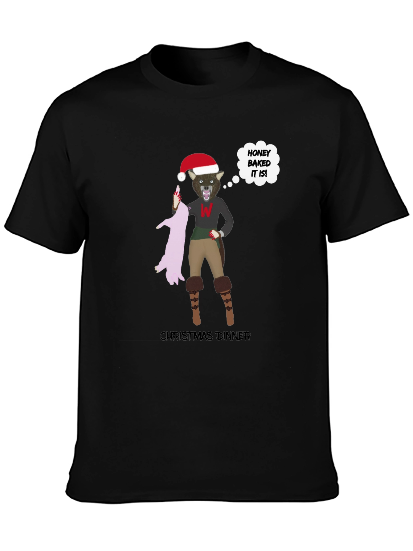 Christmas Dinner Wolf Graphic T-Shirt