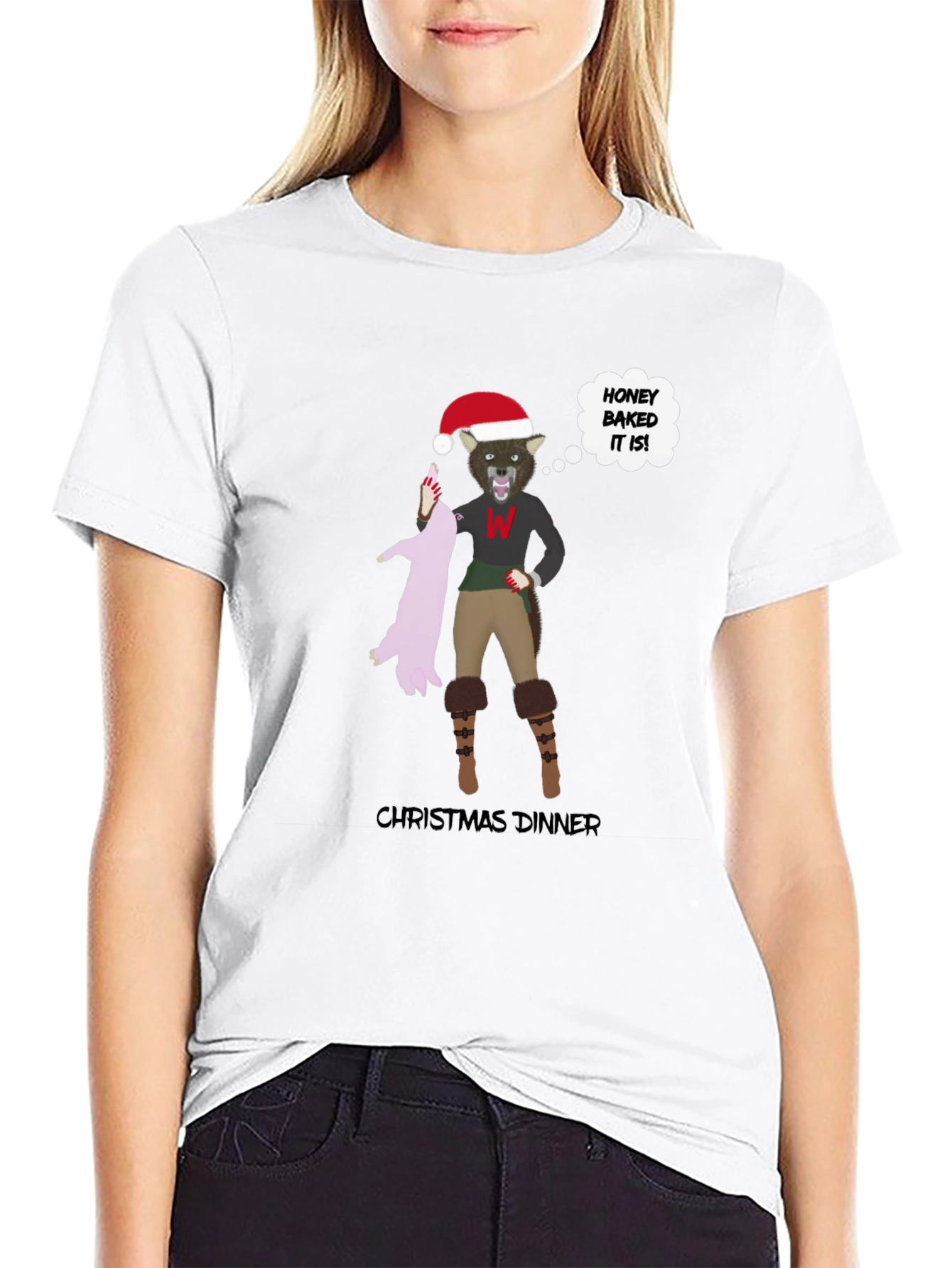 Christmas Dinner Wolf Graphic T-Shirt
