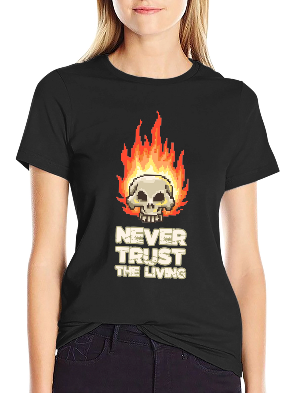 Pixel Art Skull T-Shirt - Never Trust the Living