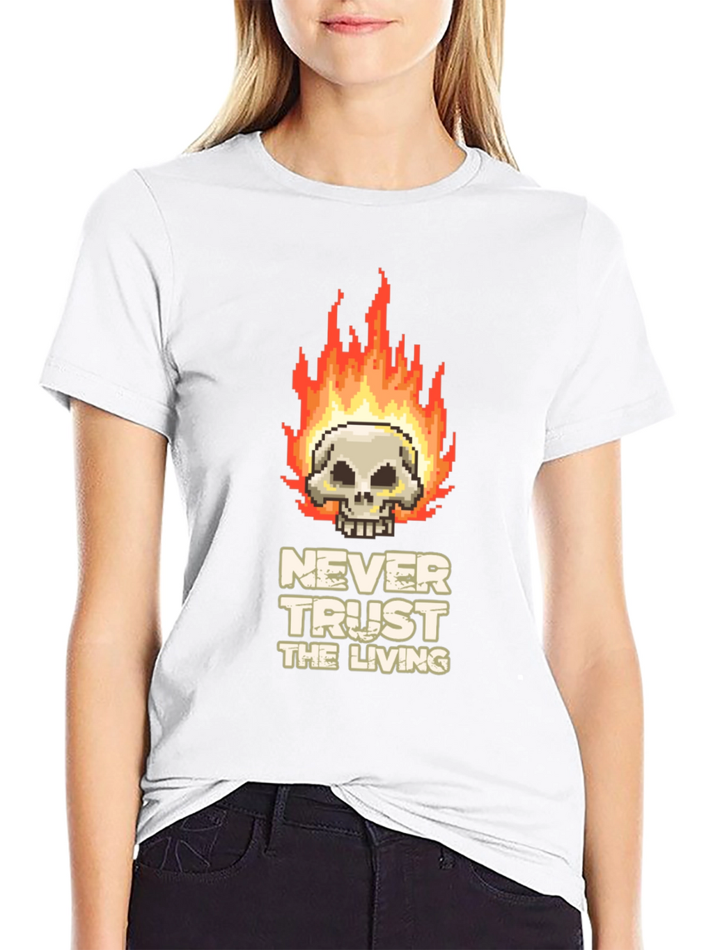 Pixel Art Skull T-Shirt - Never Trust the Living