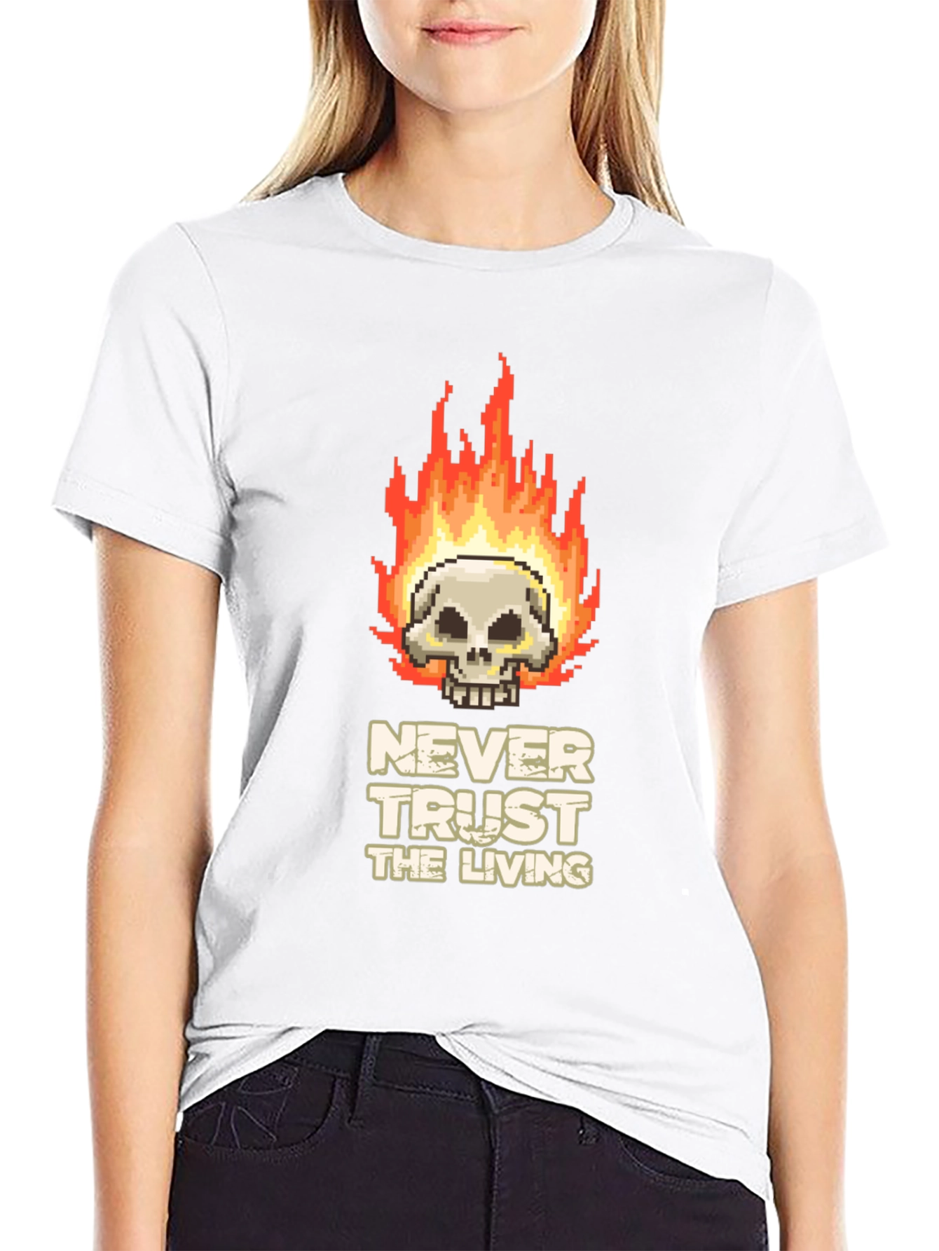 Pixel Art Skull T-Shirt - Never Trust the Living
