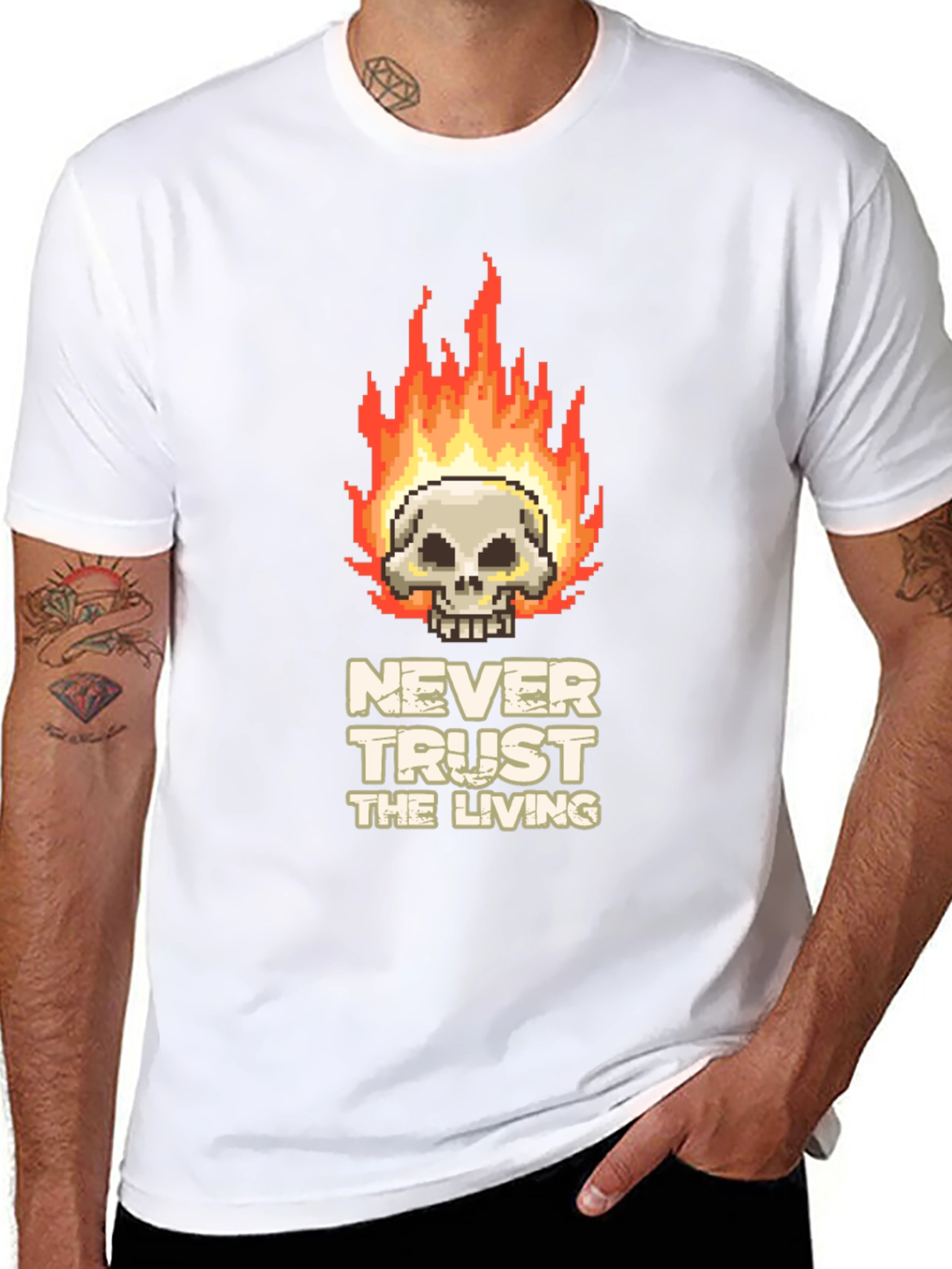 Pixel Art Skull T-Shirt - Never Trust the Living