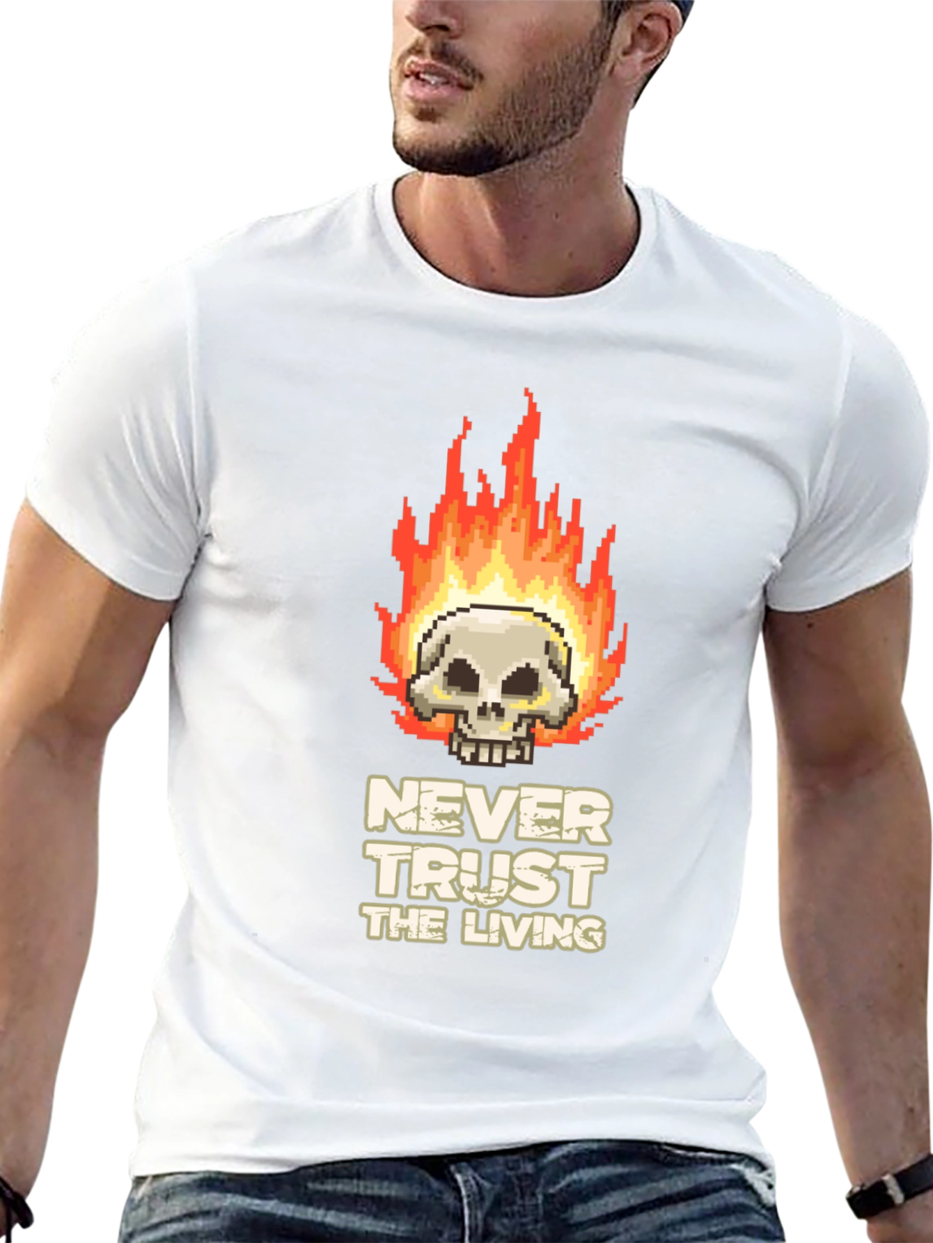 Pixel Art Skull T-Shirt - Never Trust the Living