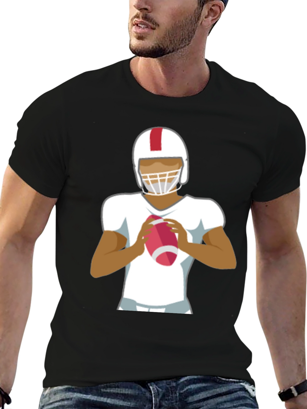 Football Player Graphic Tee - Black Cotton Casual Shirt