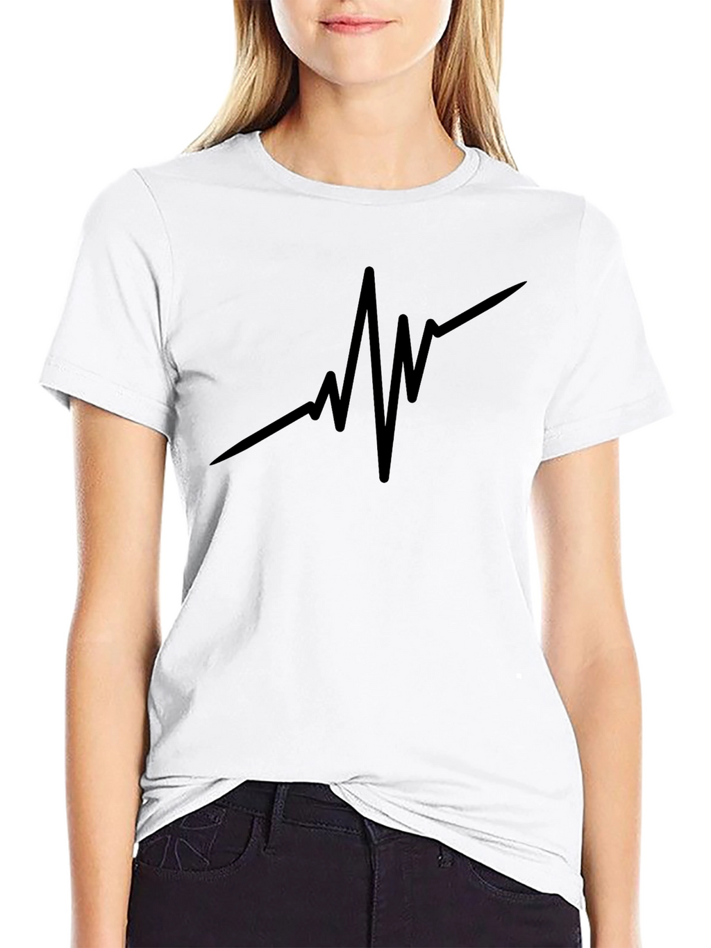 Mens Black T-Shirt - Heartbeat Design