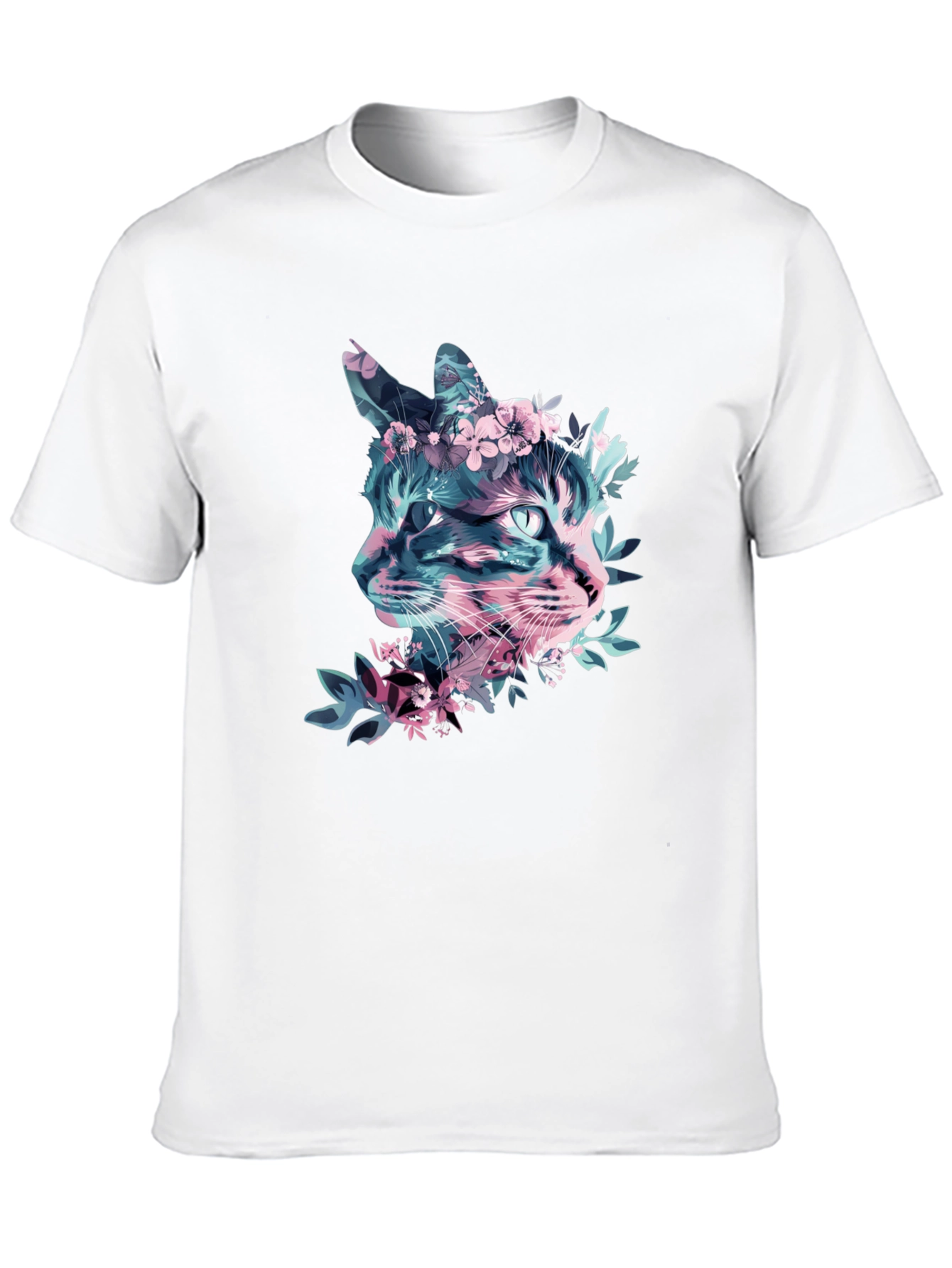 Floral Cat Graphic Tee - Stylish Mens Black T-Shirt