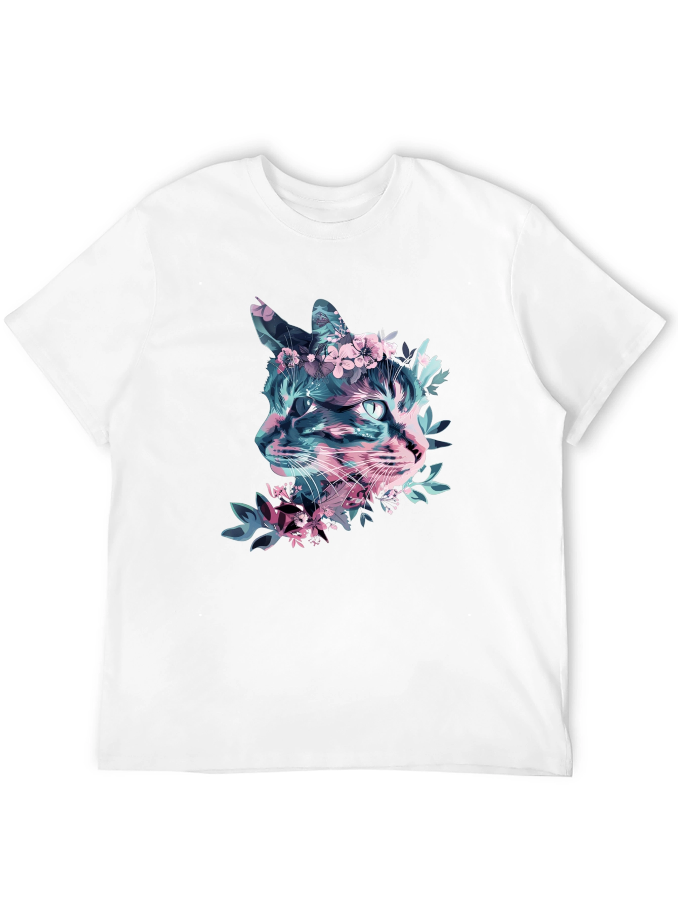 Floral Cat Graphic Tee - Stylish Mens Black T-Shirt