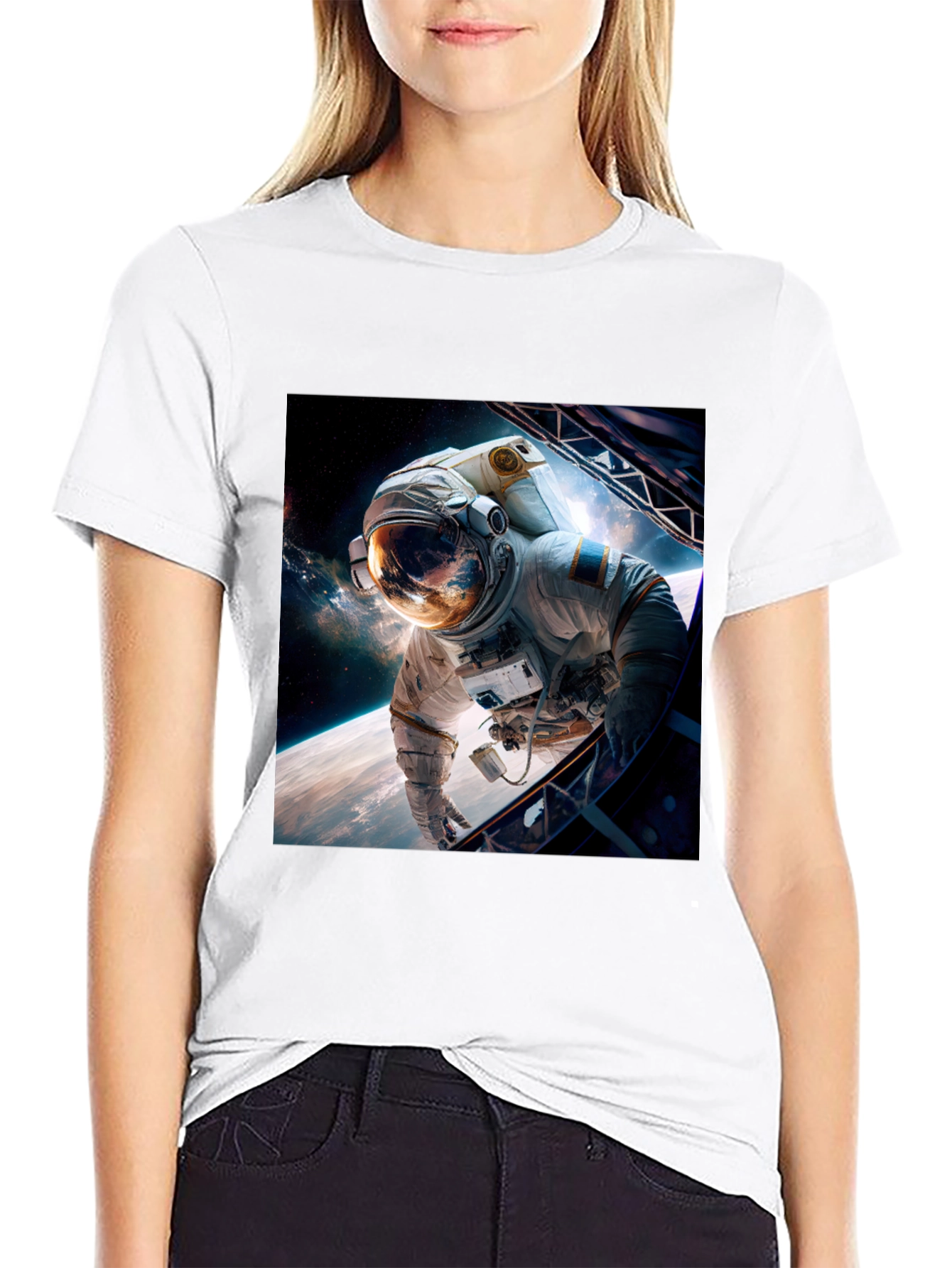 Astronaut in Space Graphic Black T-Shirt