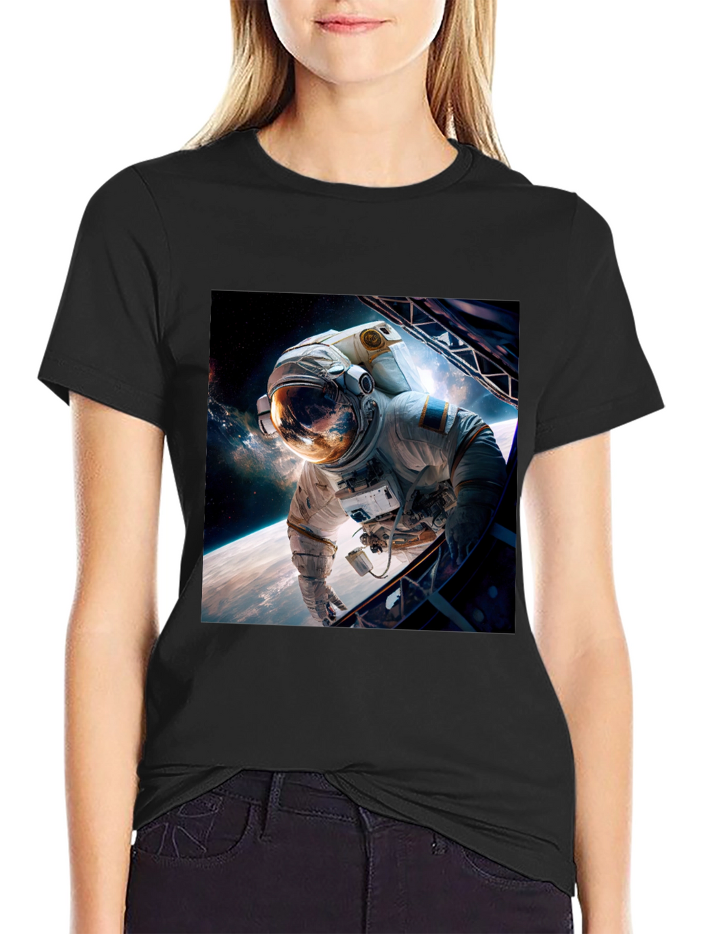 Astronaut in Space Graphic Black T-Shirt