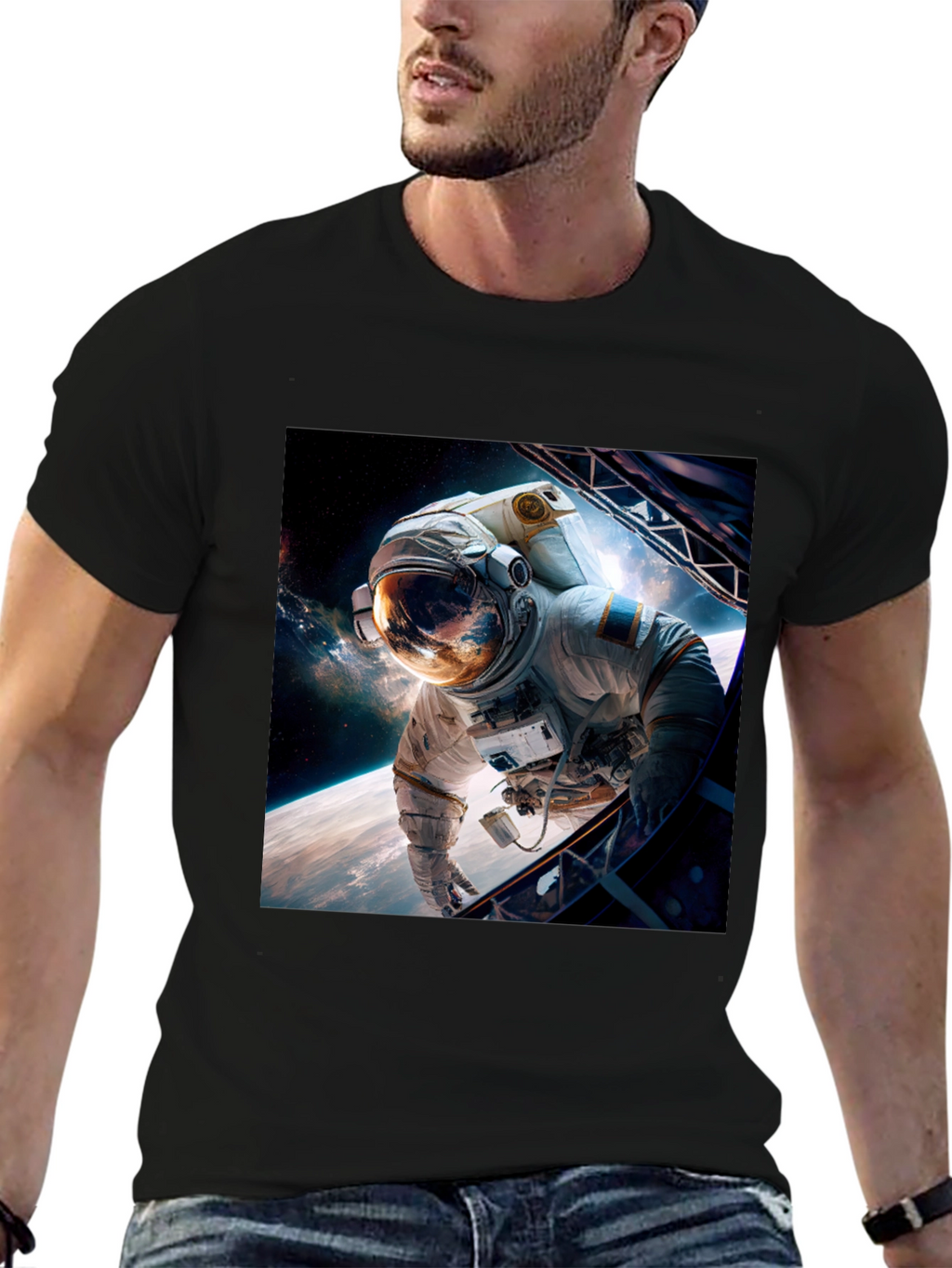 Astronaut in Space Graphic Black T-Shirt