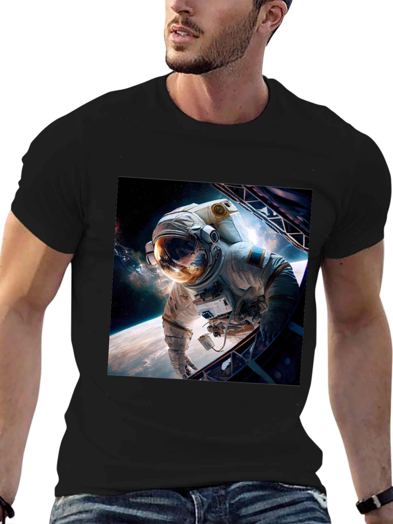 Astronaut in Space Graphic Black T-Shirt