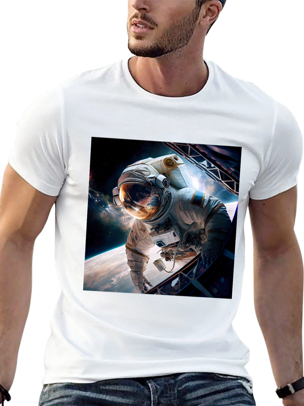 Astronaut in Space Graphic Black T-Shirt