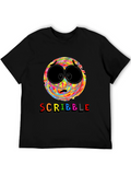 Scribble Face Graphic T-Shirt - Black