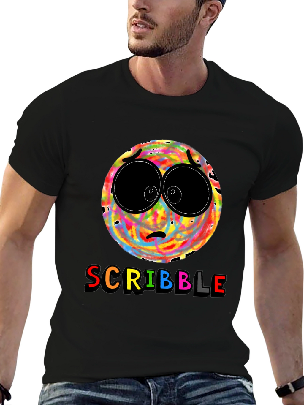 Scribble Face Graphic T-Shirt - Black