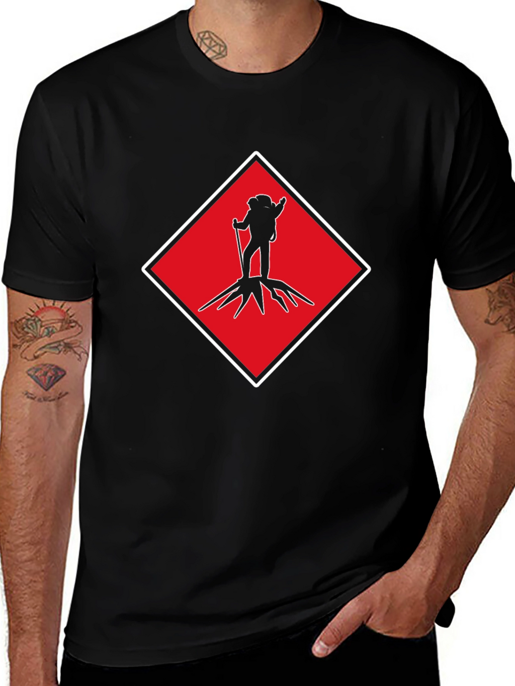 Hiking Silhouette Graphic Tee - Red Diamond Design