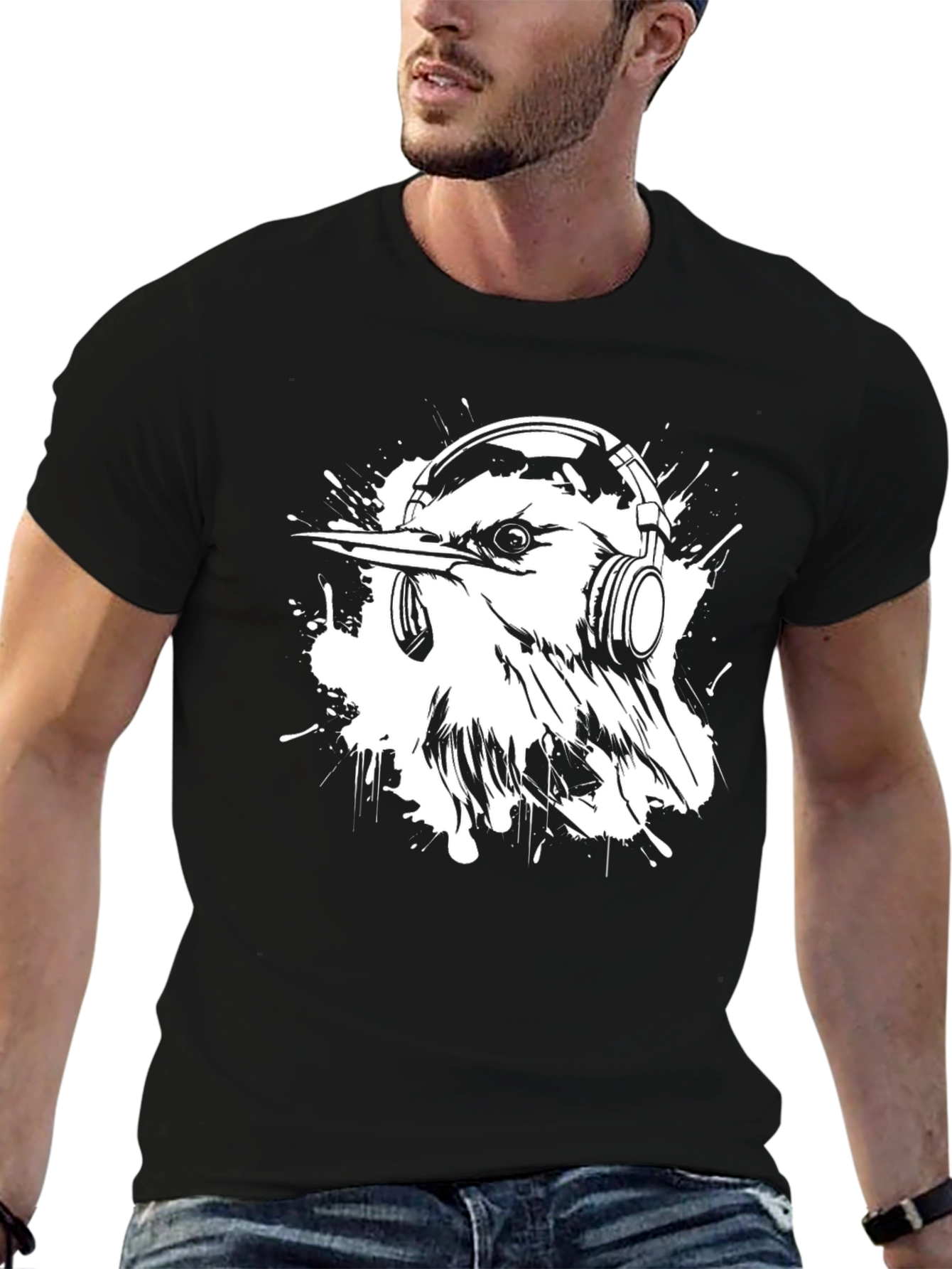 Bird with Headphones Graphic T-Shirt