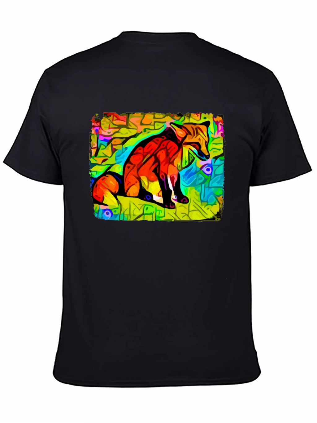 Abstract Fox Graphic Tee - Unique Black Cotton T-Shirt