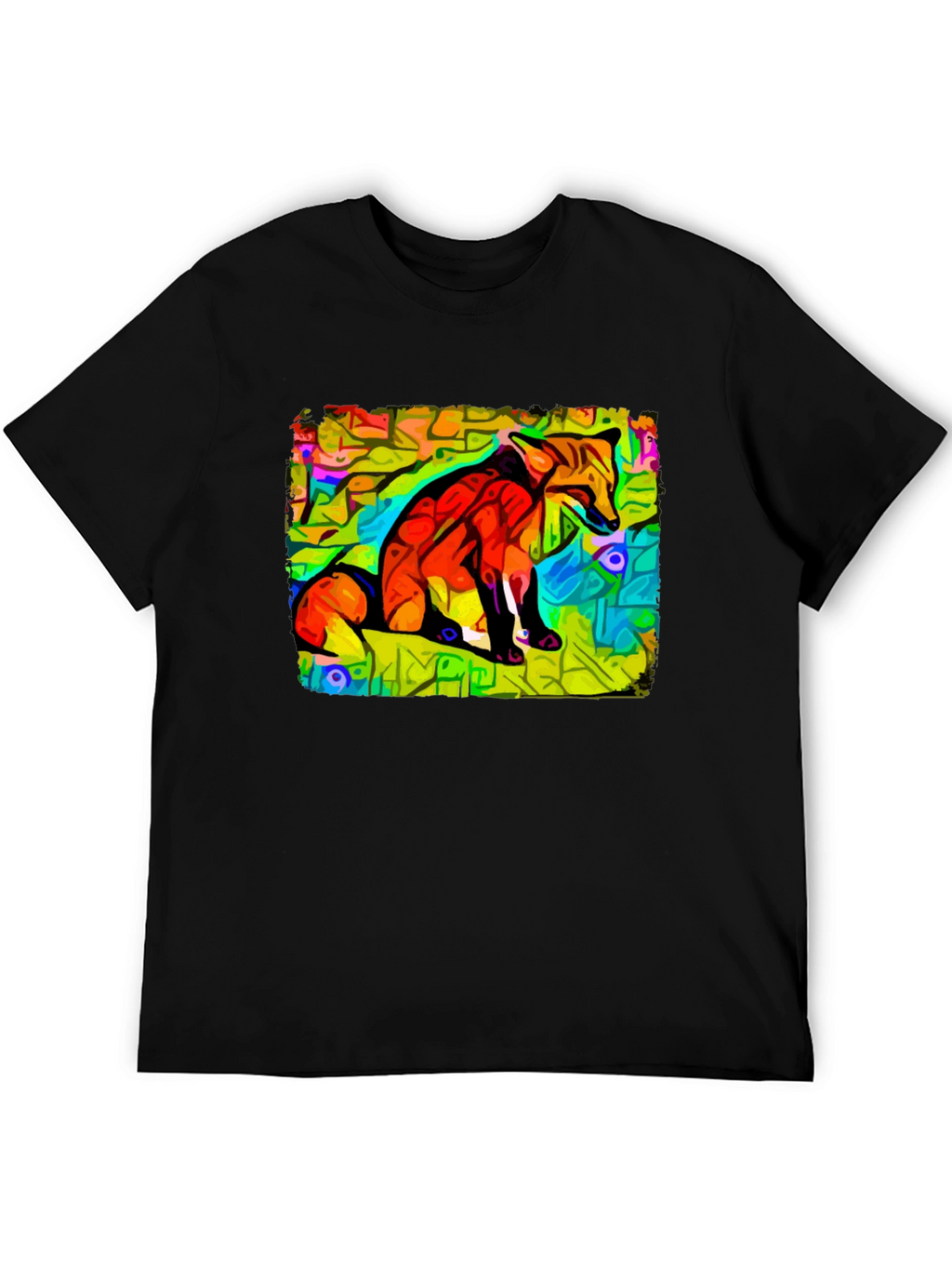 Abstract Fox Graphic Tee - Unique Black Cotton T-Shirt