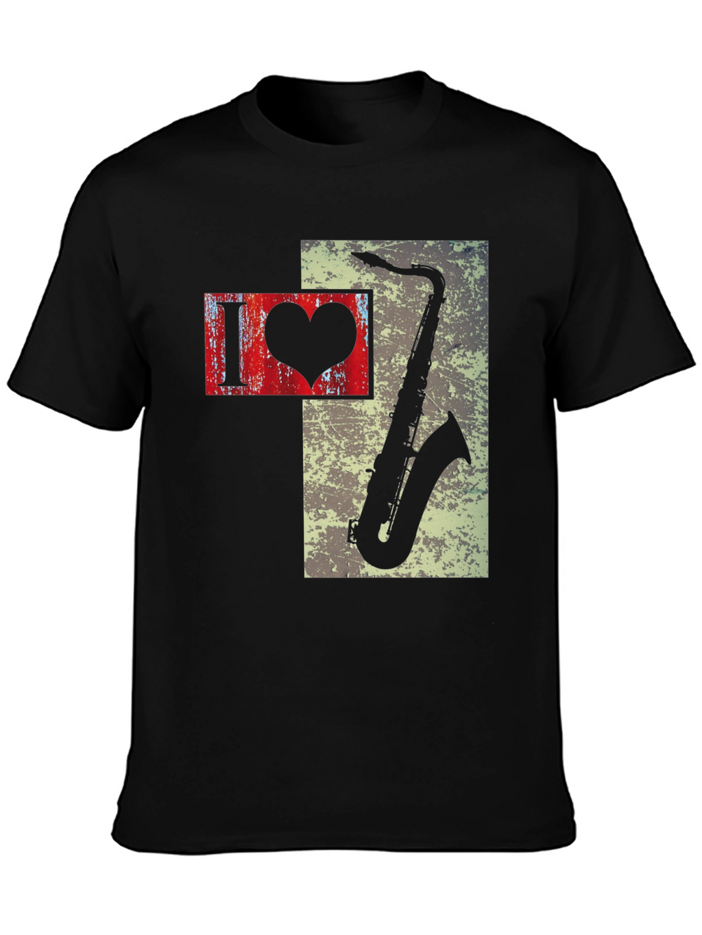 I Heart Saxophone Mens Black Graphic Tee