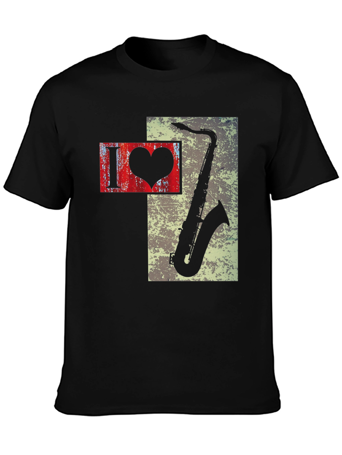 I Heart Saxophone Mens Black Graphic Tee