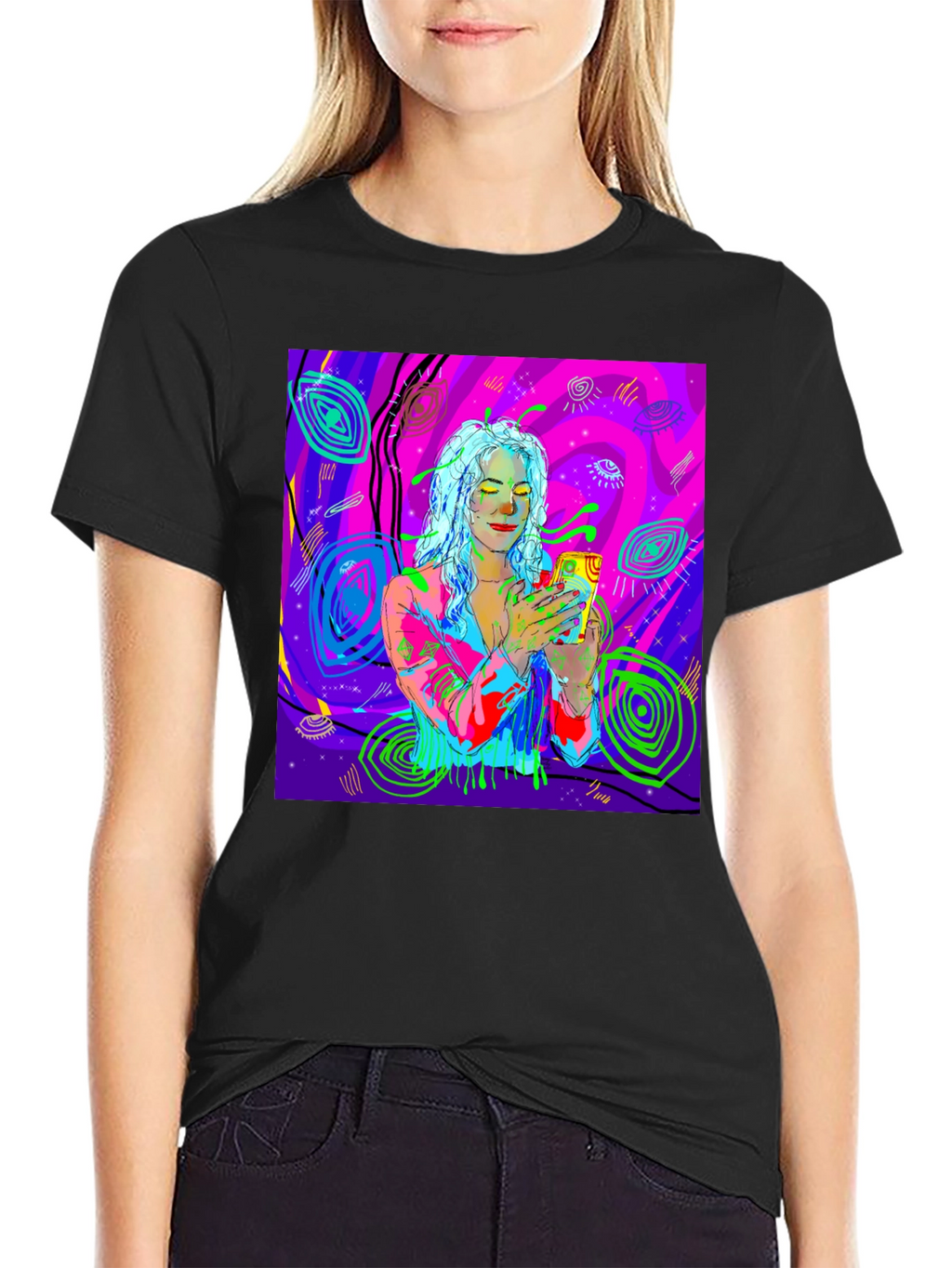 Psychedelic Girl Tee - Vivid Graphic Print Comfort