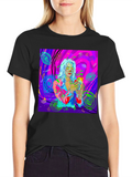 Psychedelic Girl Tee - Vivid Graphic Print Comfort