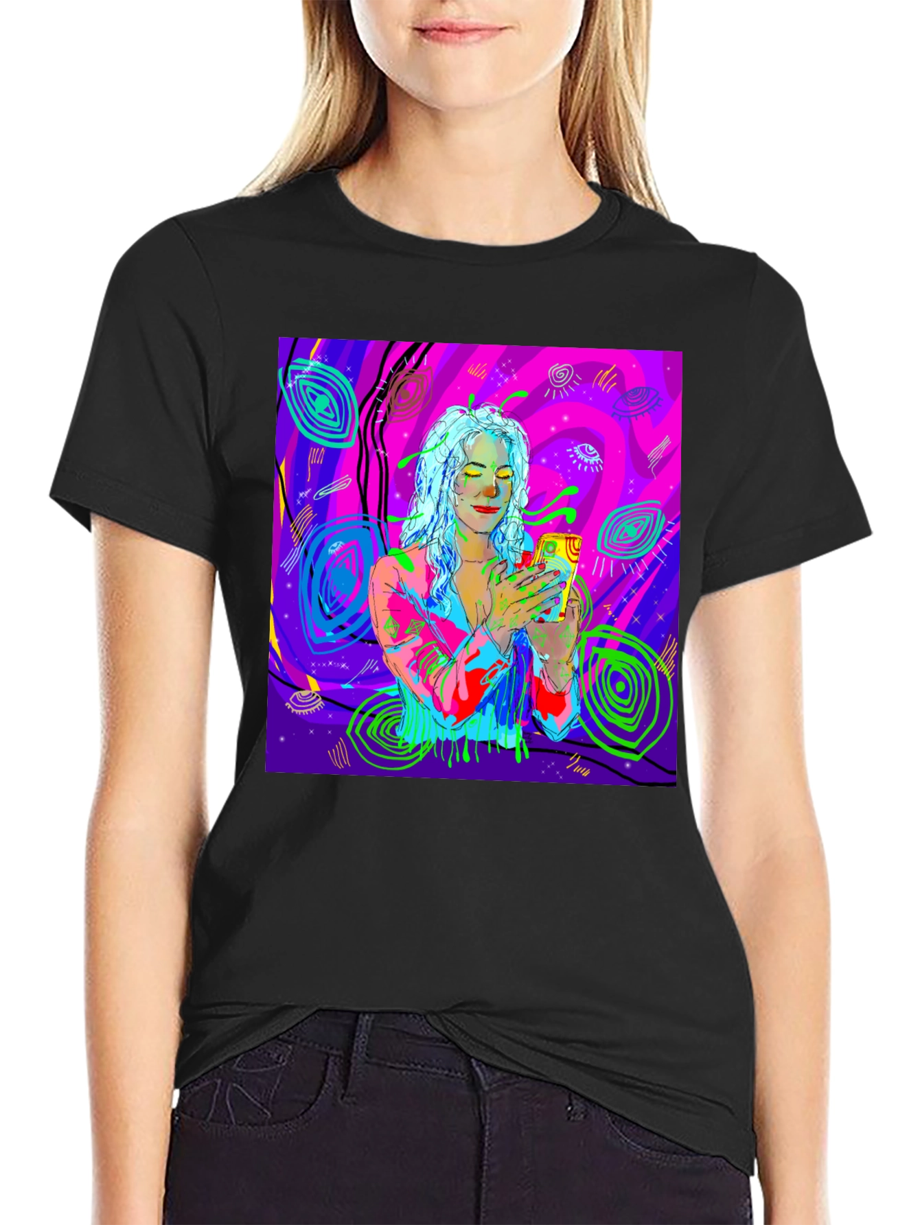 Psychedelic Girl Tee - Vivid Graphic Print Comfort