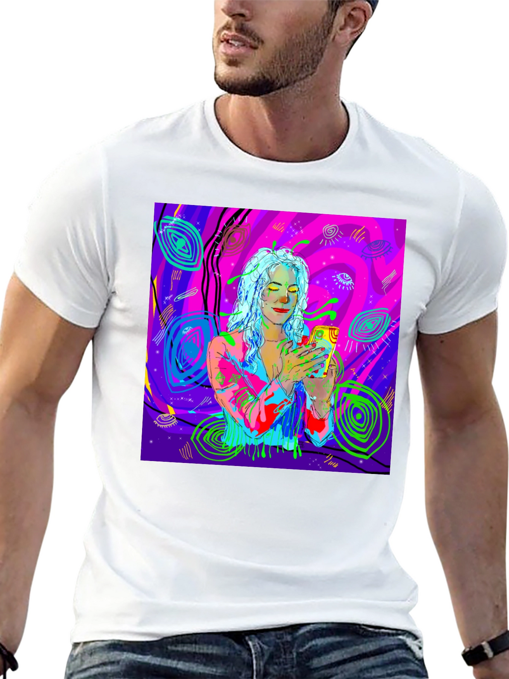 Psychedelic Girl Tee - Vivid Graphic Print Comfort