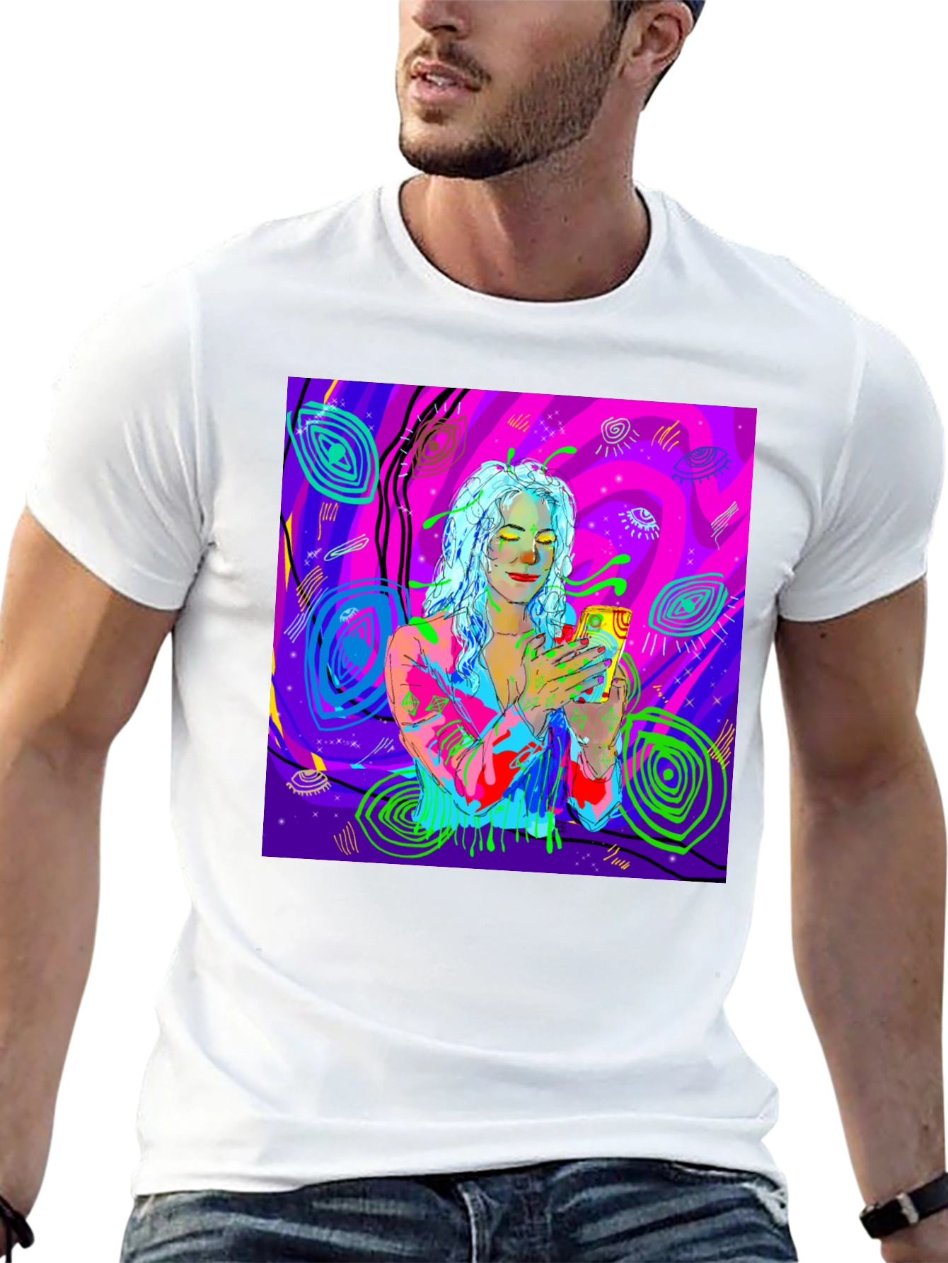 Psychedelic Girl Tee - Vivid Graphic Print Comfort