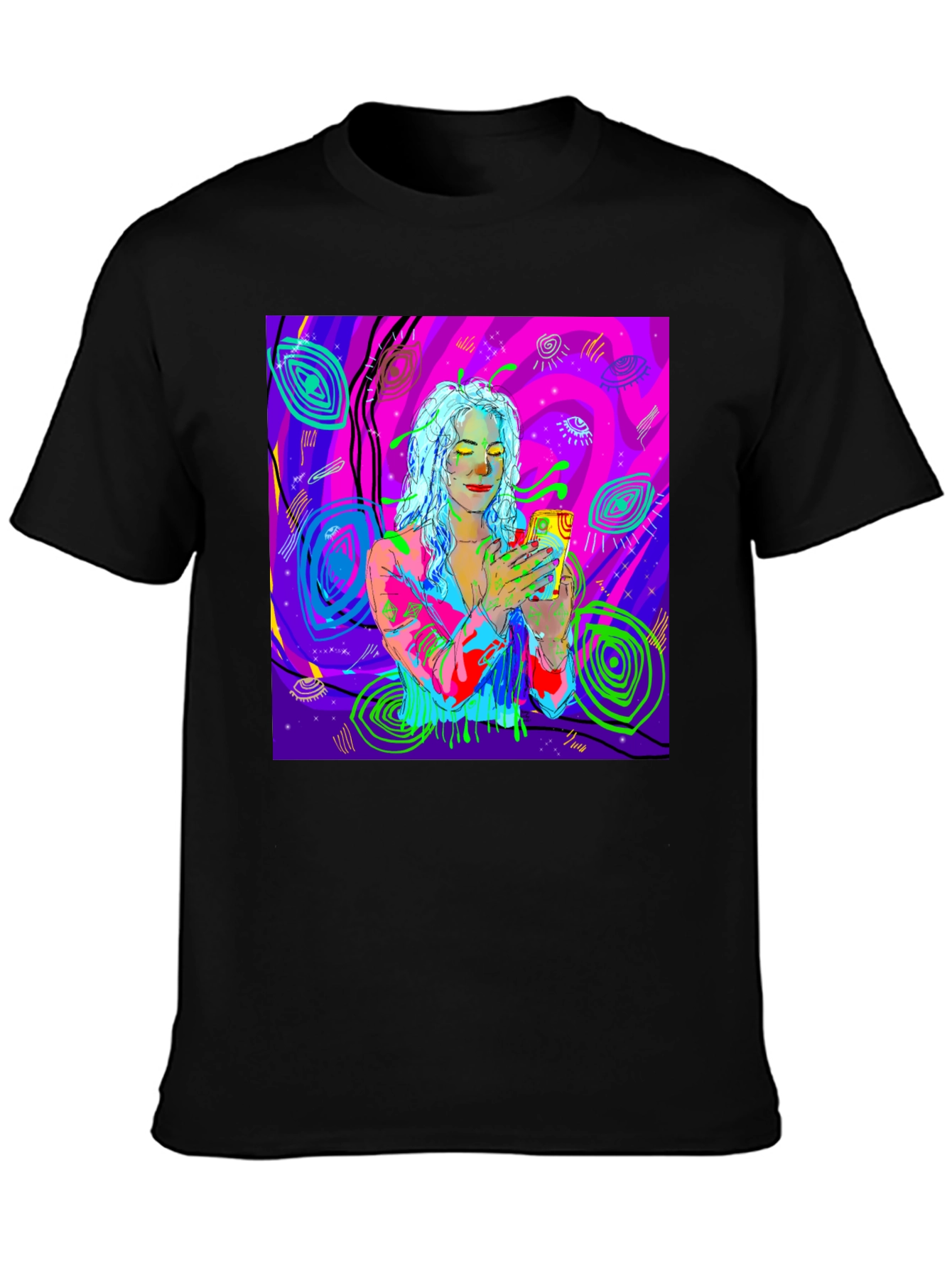 Psychedelic Girl Tee - Vivid Graphic Print Comfort