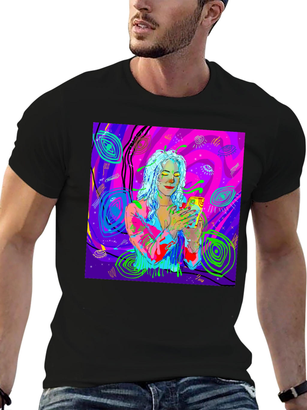 Psychedelic Girl Tee - Vivid Graphic Print Comfort
