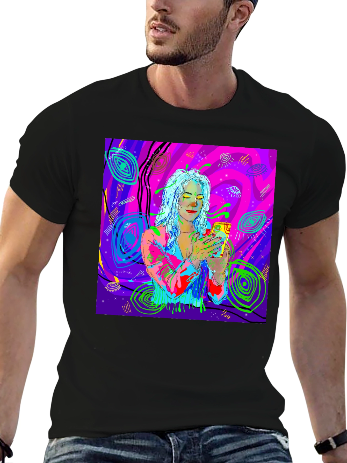 Psychedelic Girl Tee - Vivid Graphic Print Comfort
