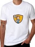 Gardener Cartoon Graphic Tee - Black Cotton T-Shirt