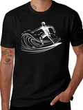Surfer Wave Graphic Tee - Black Cotton T-Shirt