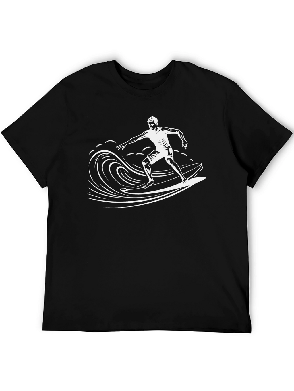 Surfer Wave Graphic Tee - Black Cotton T-Shirt