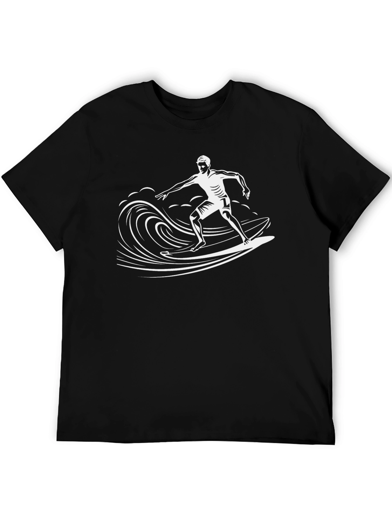 Surfer Wave Graphic Tee - Black Cotton T-Shirt